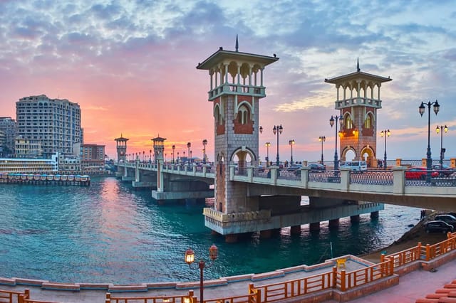 Stanley Bridge and Mediterranean coastline in Alexandria, Egypt