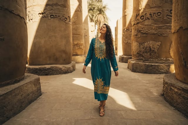 Luxor Temple ancient columns and statues along the Nile