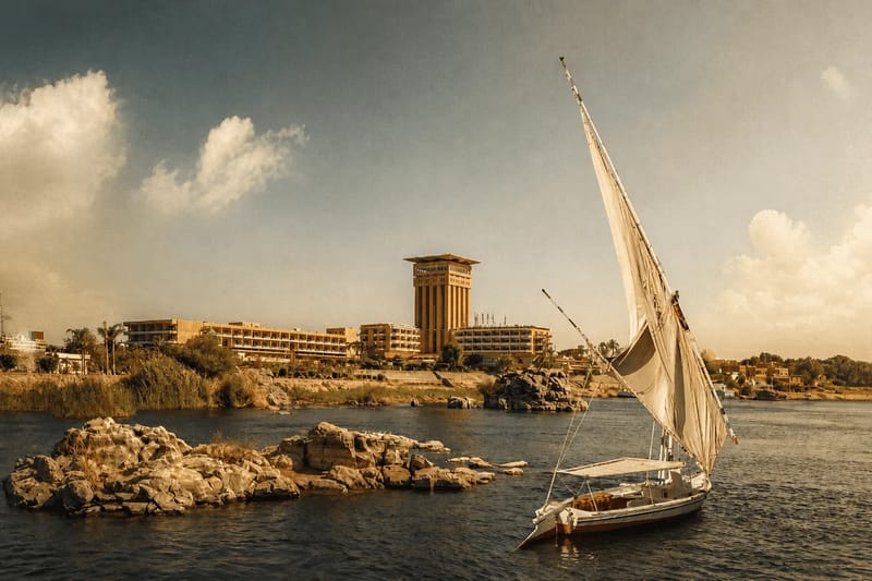 Traditional felucca sailboat on the Nile near Aswan