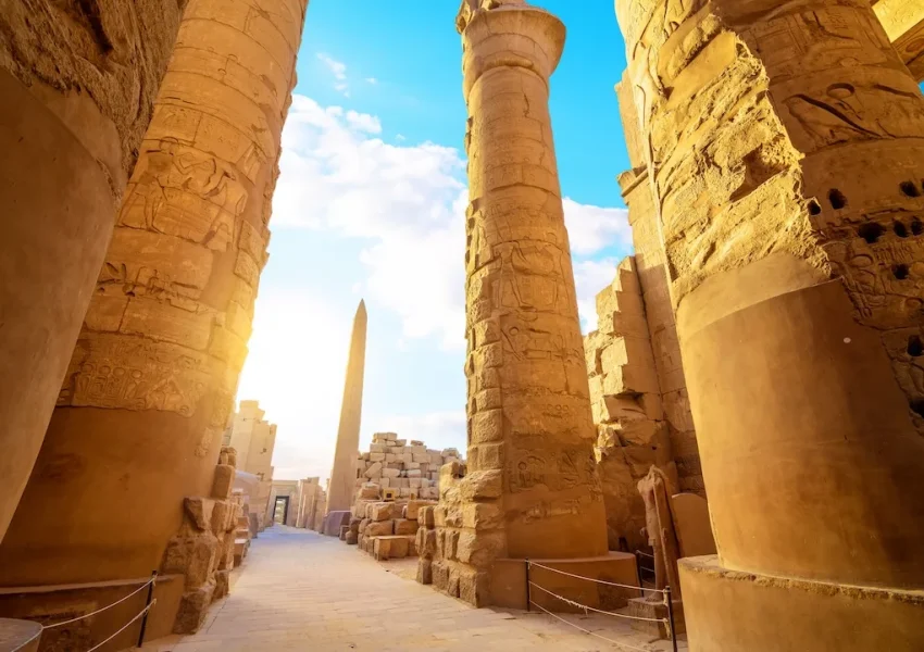 Temple of Karnak with obelisk and columns